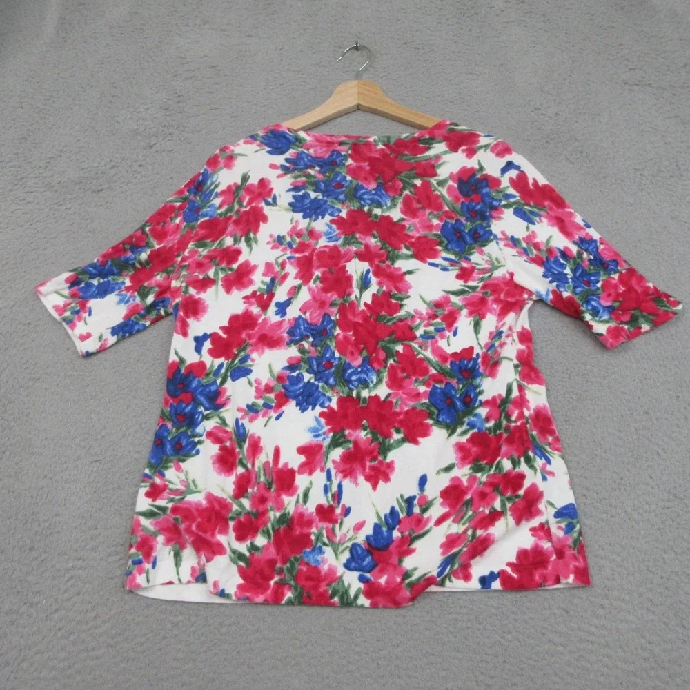 Talbots Cardigan Sweater Womens Large Multicolor‎ Floral V Neck Short Sleeve